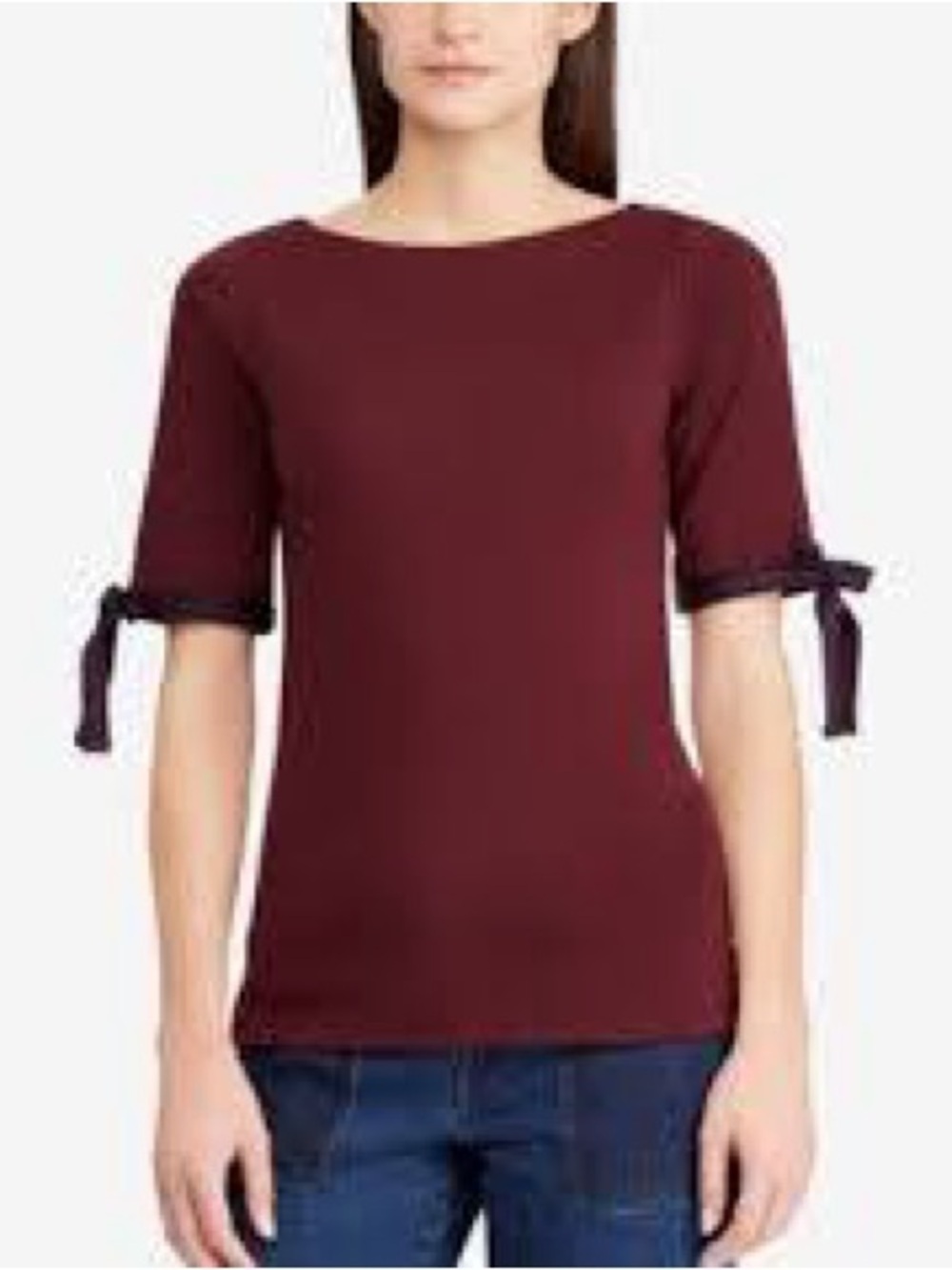Lauren Ralph Lauren Women’s Burgundy Tied Elbow Sleeve Top, Size Small